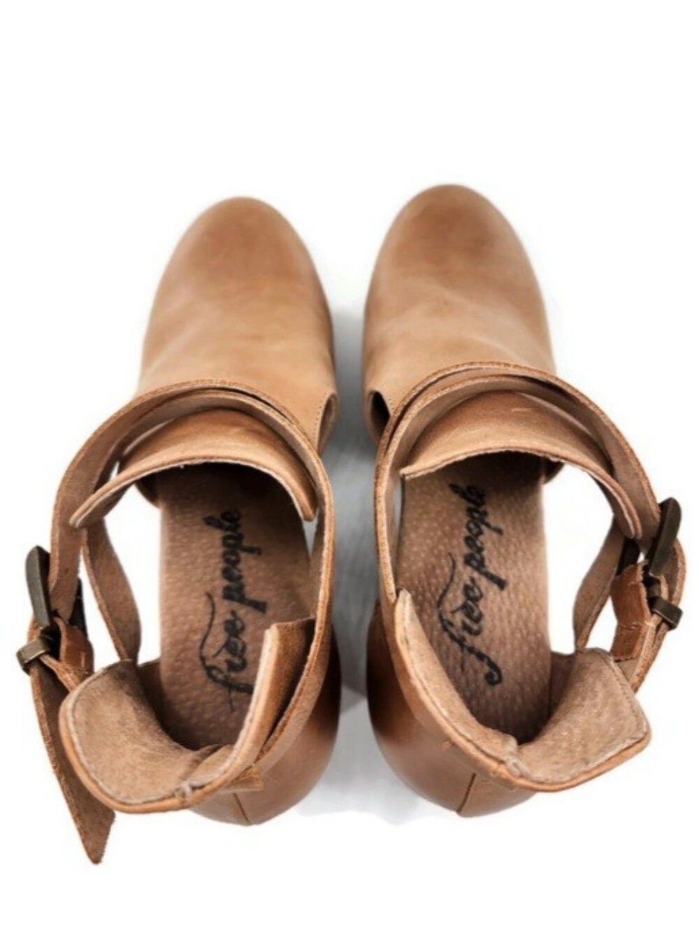 Free People Cedar Tan Smooth Leather Wooden High Heel Platform Clogs - Picture 7 of 14